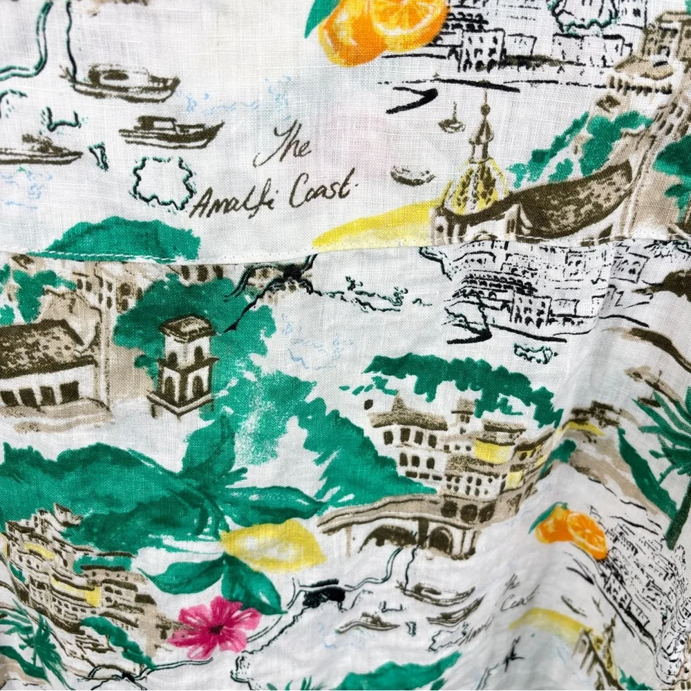 Cynthia Rowley Linen Amalfi Coast Boxy Short Sleeve Blouse Top M Italy Graphic - Picture 4 of 7